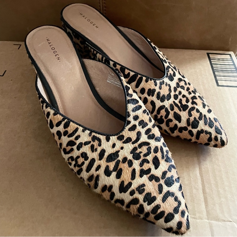 Halogen Point toe Mule Animal Cheetah Leopard Print